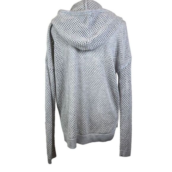 One Grey Day Open Weave Sweater Hoodie Gray Drawstring All Season Size Small - Picture 3 of 10